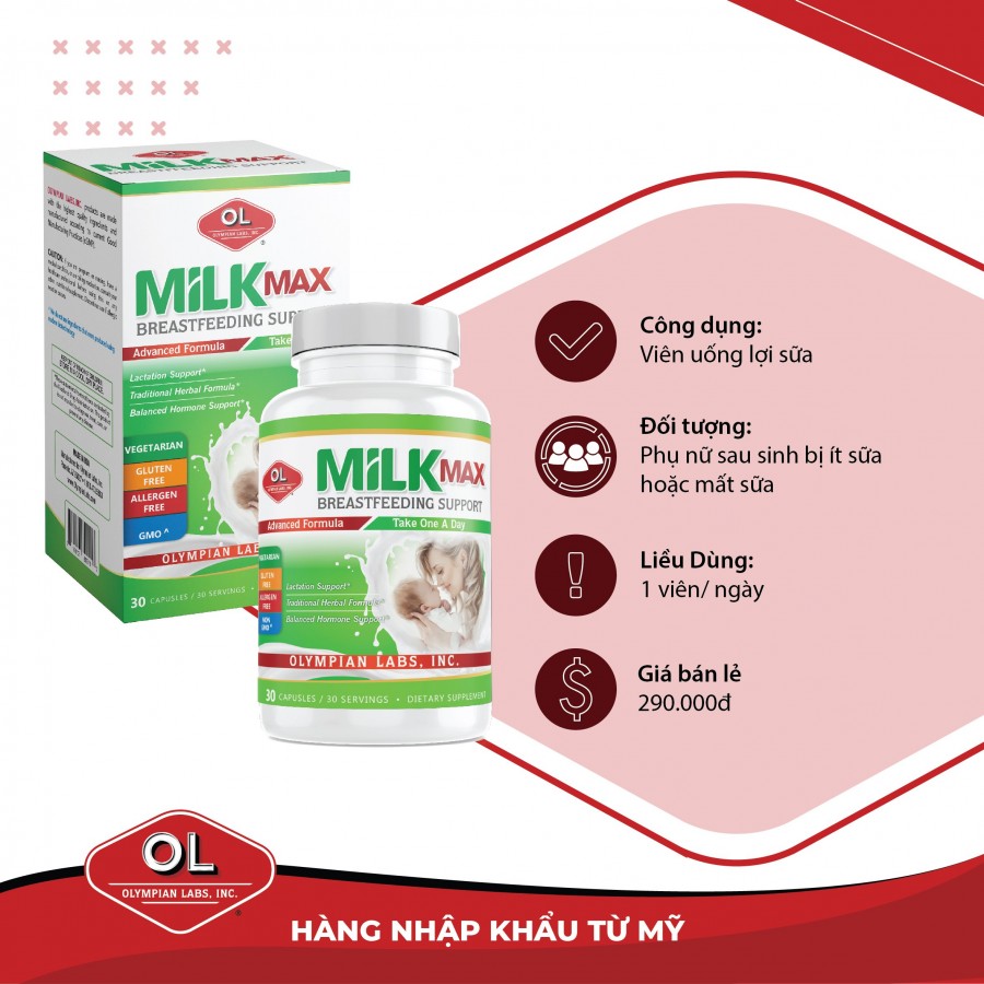 Olympian Labs Milk Max Breastfeeding Support - Viên uống lợi sữa