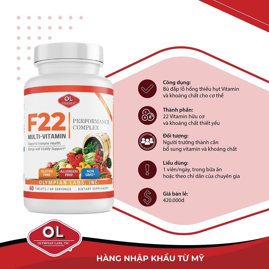 Viên uống vitamin và khoáng chất cho cơ thể Olympian Lab F22 Multivitamin (Lọ 60 viên)