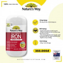 Nature’s Way High Strength Iron + Vitamin C&B12 – Bổ sung sắt hữu cơ hàm lượng cao 24mg