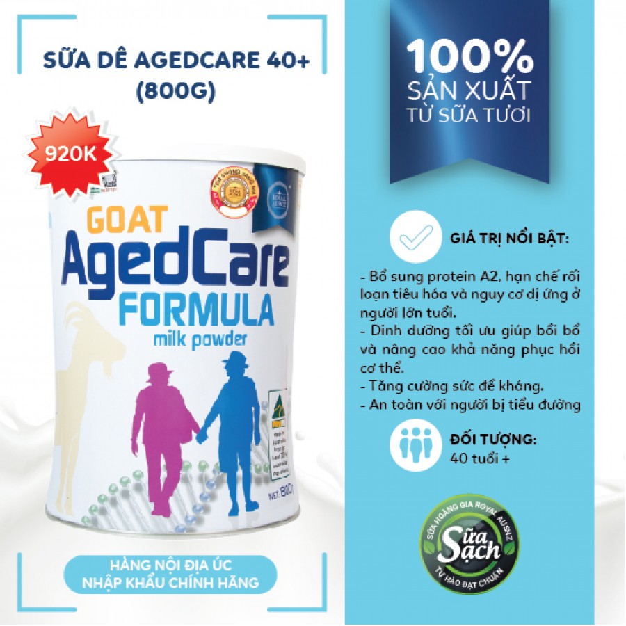 Sữa Hoàng Gia Úc Royal Ausnz Goat AgedCare Formula Milk Powder - Sữa dê dành cho người trên 40 tuổi