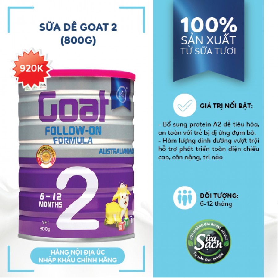 Sữa Hoàng Gia Úc Royal Ausnz Goat Follow On Formula 2 - Sữa dê dành cho trẻ từ 6 - 12 tháng tuổi