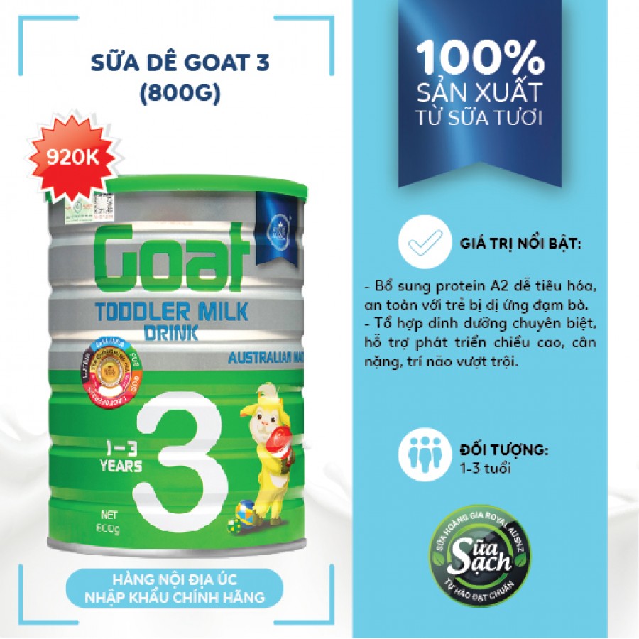 Sữa Hoàng Gia Úc Royal Ausnz - Sữa dê Goat Toddler Milk Drink 3