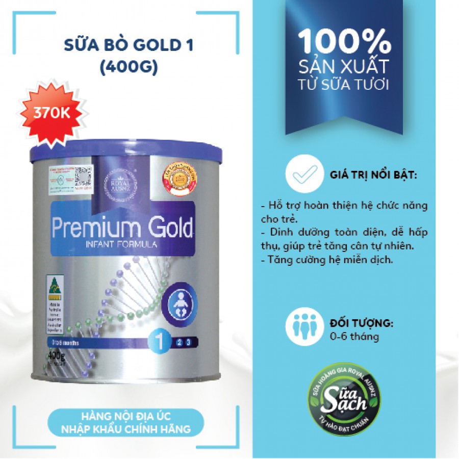 Sữa Hoàng Gia Úc Royal Ausnz Premium Gold 1 - 400G - Dành Cho Trẻ Sơ Sinh Từ 0 - 6 Tháng Tuổi