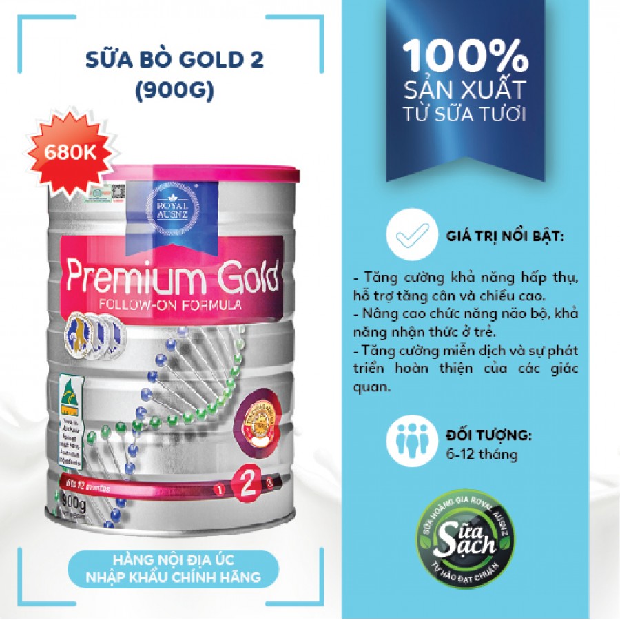 Sữa Hoàng Gia Úc Royal Ausnz Premium Gold 2 - Dành Cho Trẻ Từ 6 - 12 Tháng Tuổi