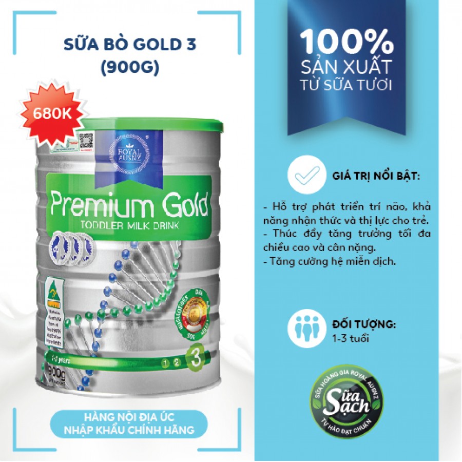 Sữa Hoàng Gia Úc Royal Ausnz Premium Gold Toddler Milk Drink Số 3 - Bổ Sung Dinh Dưỡng Cho Trẻ Từ 1 - 3 Tuổi