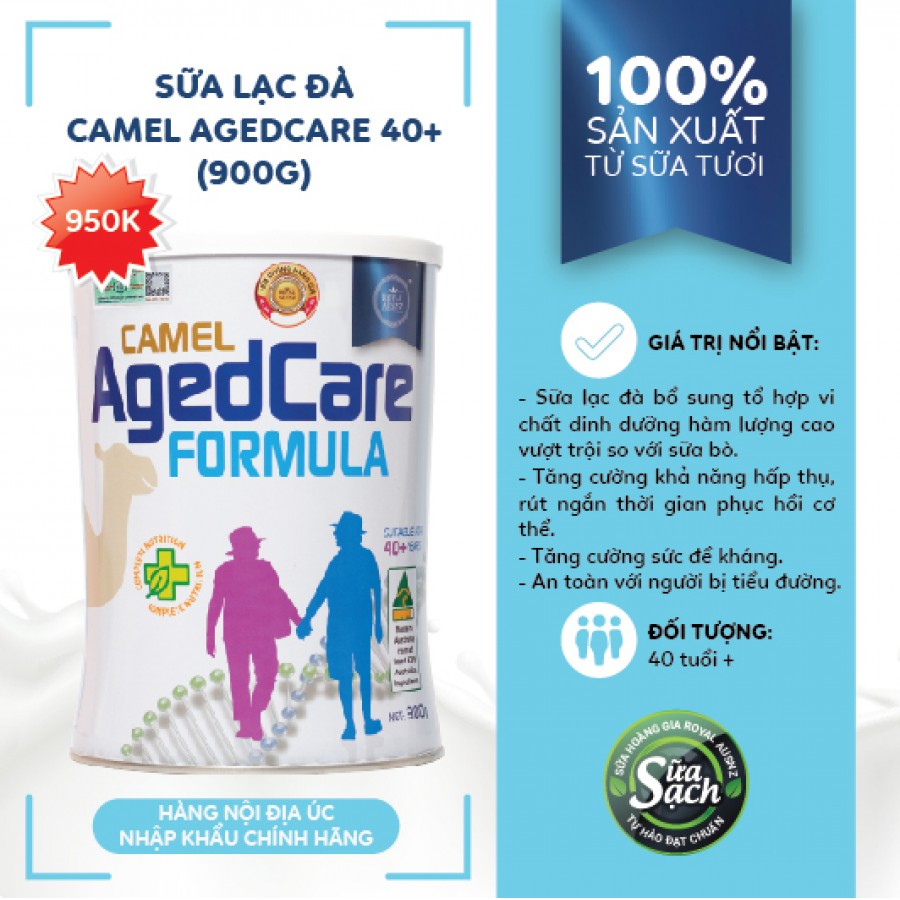 Sữa Hoàng Gia Úc ROYAL AUSNZ Camel Aged Care Formula 900g – Sữa lạc đà bổ sung dinh dưỡng cho người trên 40 tuổi