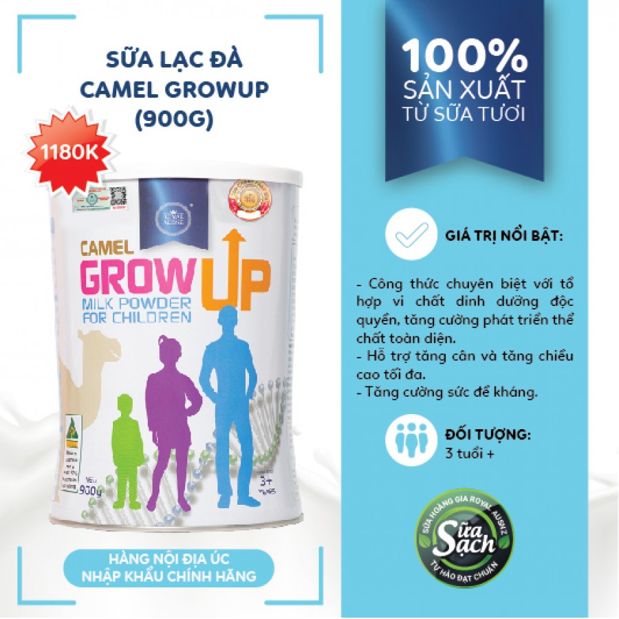 Royal Ausnz Camel Grow Up Milk Powder - Sữa lạc đà tăng chiều cao vượt trội cho trẻ từ 3-14 tuổi