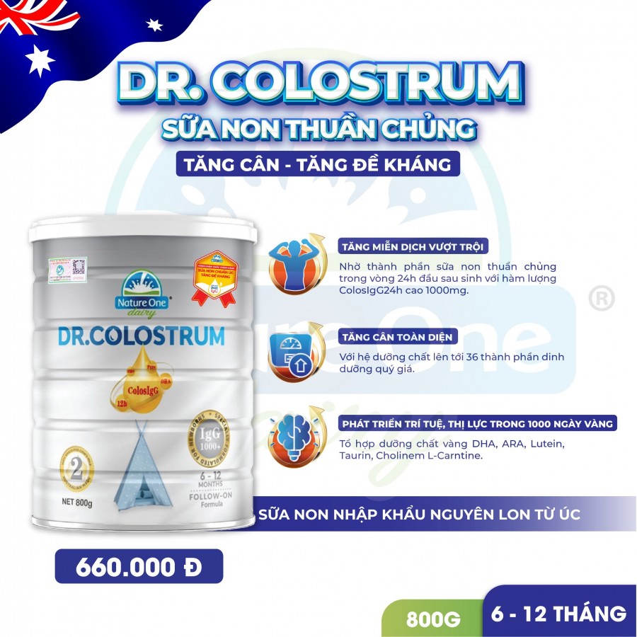 Dr.Colostrum số 2 - Sữa non thuần chủng - Tăng cân, tăng đề kháng cho trẻ từ 6-12 tháng tuổi (800g)