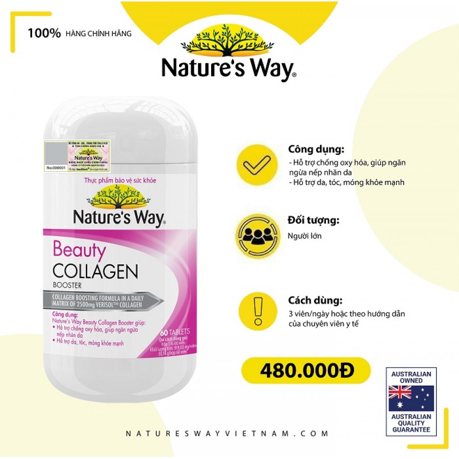 Nature’s Way Beauty Collagen Booster – Bổ sung collagen chống oxy hóa, ngăn ngừa nếp nhăn (Hộp 60 viên)