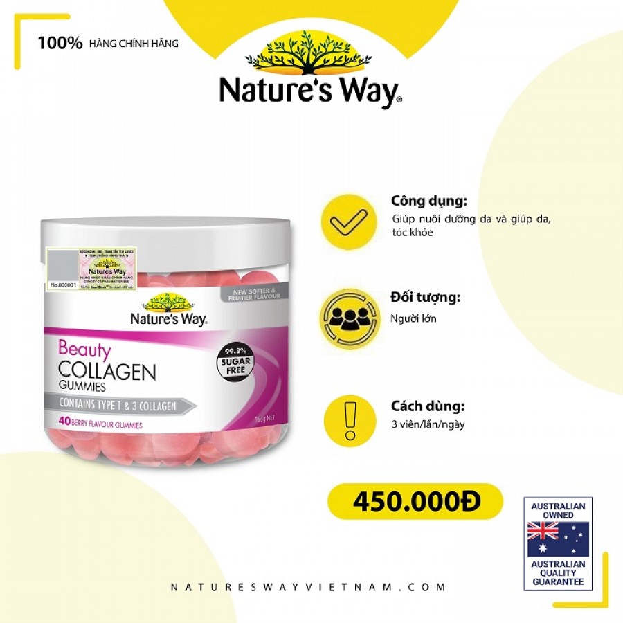 Nature’s Way Beauty Collagen Gummies – Viên nhai bổ sung collagen (Hộp 40 viên)