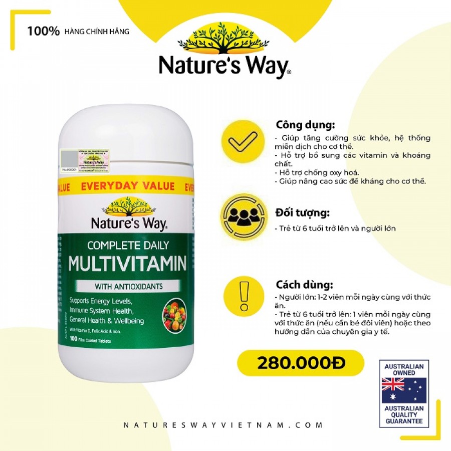 Nature’s Way Complete Daily Multivitamin - Bổ sung Vitamin và khoáng chất ( Hộp 100 viên)