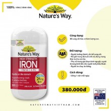 Nature’s Way High Strength Iron + Vitamin C&B12 – Bổ sung sắt hữu cơ hàm lượng cao 24mg