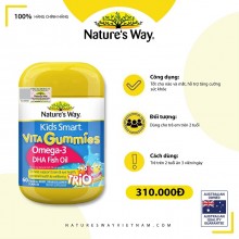 Nature's Way Vita Gummies Omega-3 DHA Fish Oil Trio - Viên nhai bổ sung Omega-3 DHA cho bé (Hộp 60 viên)