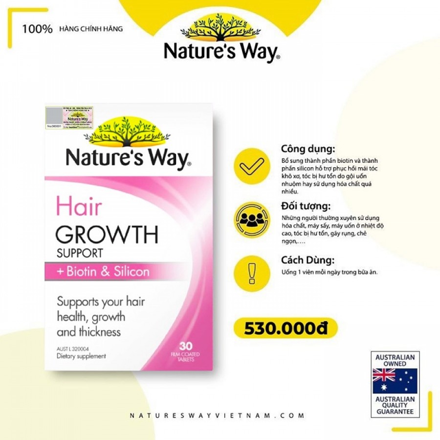 Nature’s Way Hair Growth Support + Biotin & Silicon – Tăng cường sức khỏe mái tóc