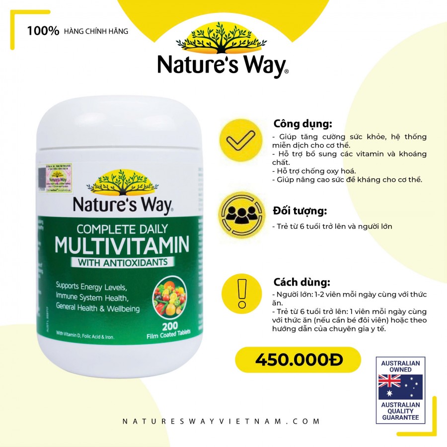 Nature’s Way Complete Daily Multivitamin With Antioxidants - Bổ sung Vitamin và khoáng chất (Hộp 200 viên)