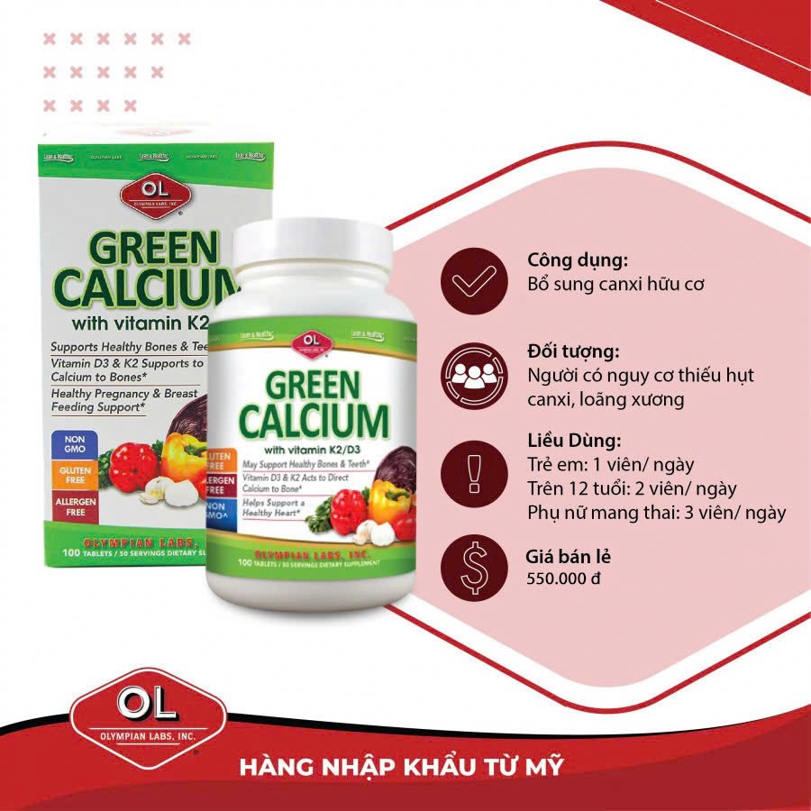 Olympian Labs Green Calcium - Bổ sung canxi hữu cơ cho cơ thể