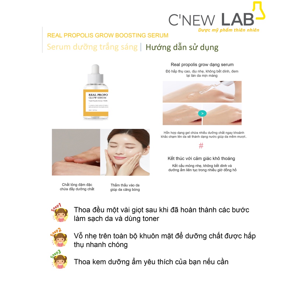 C'New Lab Real Propolis Glow Boosting Serum 50ml - Serum dưỡng trắng giúp da mịn màng và tươi sáng