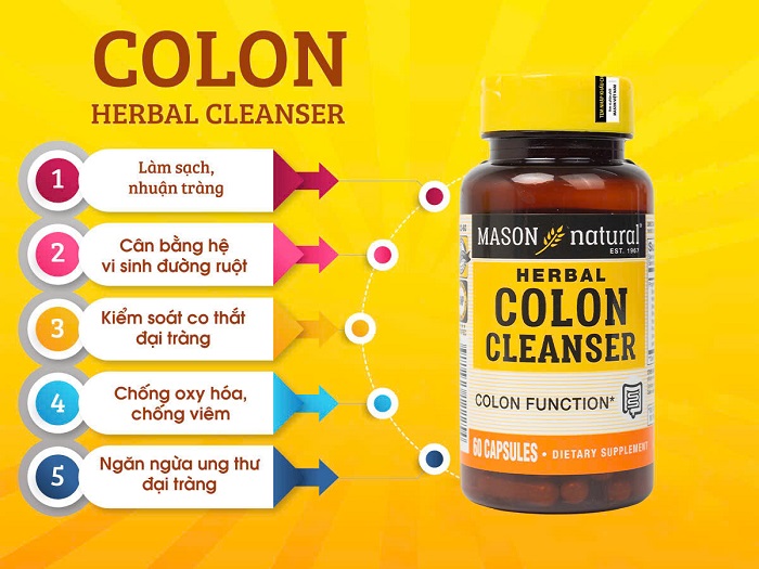 Mason Natural Colon Herbal Cleanser May Support – Hỗ Trợ Chức Năng Đại Tràng (Lọ 60 viên)