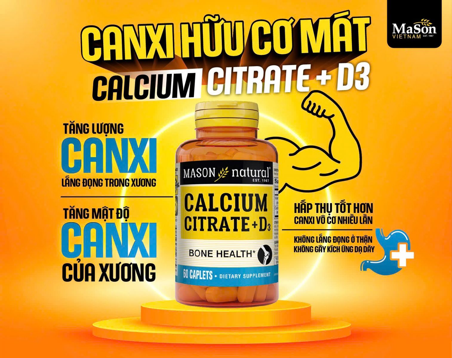 Mason Natural Calcium Citrate + D3 - Canxi hữu cơ mát