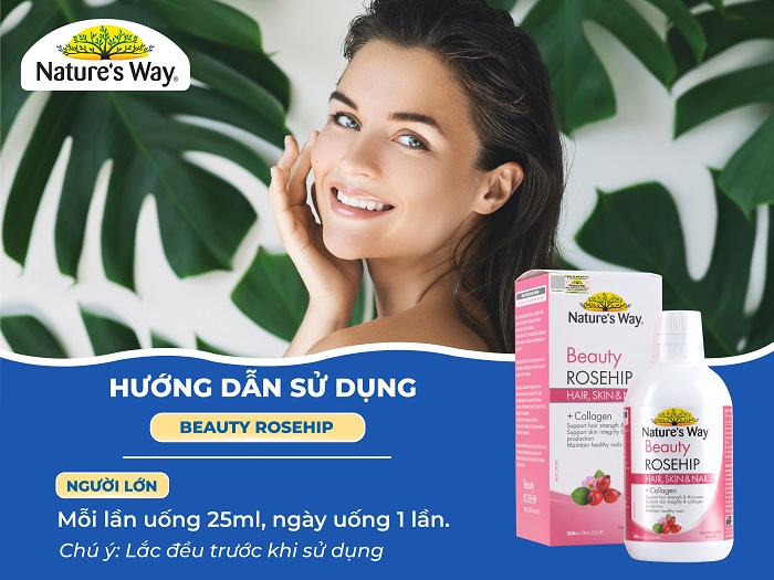 Nature's Way Beauty Rosehip – Bổ sung collagen thủy phân, chiết xuất Rosa Canina, Biotin giúp chăm sóc da, tóc, móng