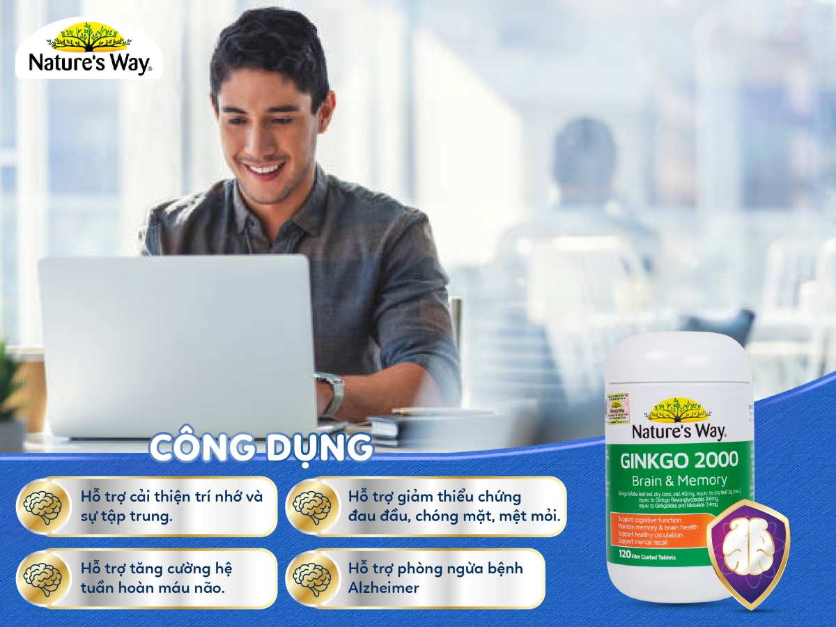 Nature's Way Ginkgo Biloba 2000mg - Viên uống bổ não, tăng cường trí nhớ