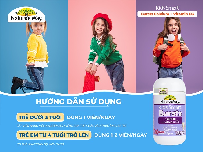 Nature's Way Kids Smart Calcium + Vitamin D3 Burstlets - Hỗ trợ phát triển chiều cao