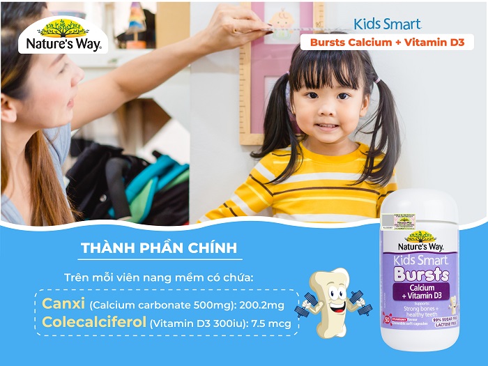 Nature's Way Kids Smart Calcium + Vitamin D3 Burstlets - Hỗ trợ phát triển chiều cao