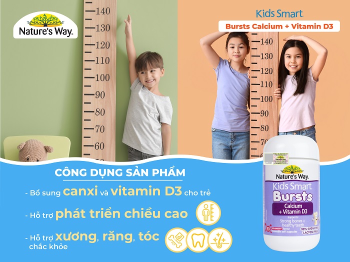 Nature's Way Kids Smart Calcium + Vitamin D3 Burstlets - Hỗ trợ phát triển chiều cao