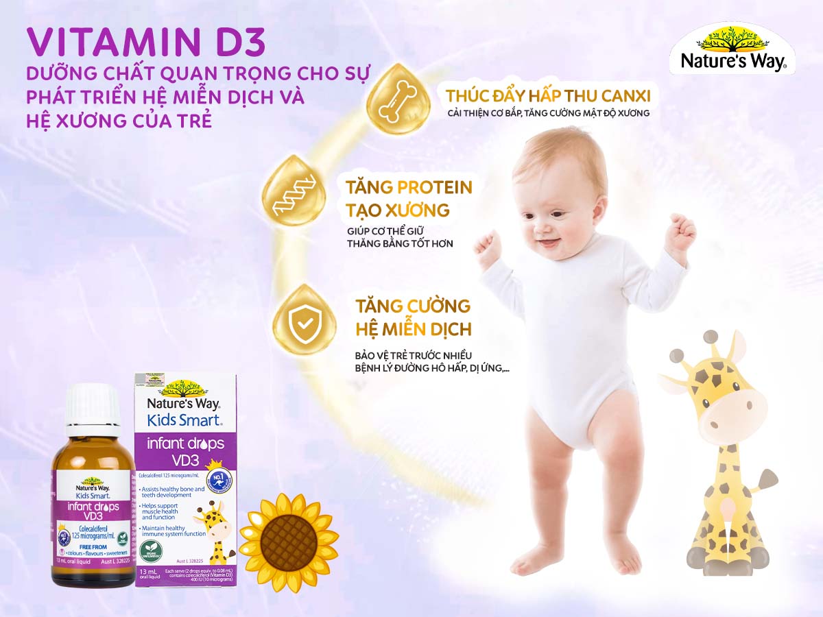 D3 thuần chay ORGANIC cho bé Nature's Way Kids Smart Infant Drops VD3 chiết xuất từ tinh dầu hoa hướng dương Organic