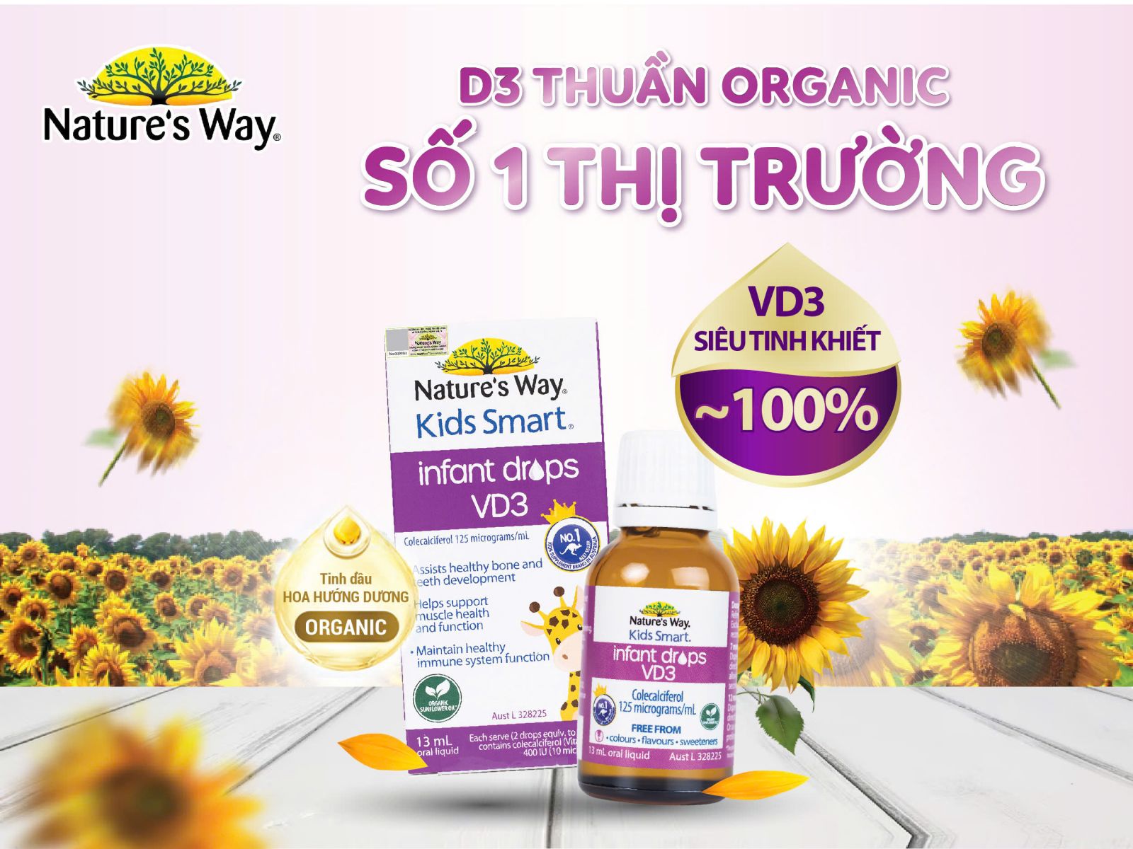 D3 thuần ORGANIC - Nature's Way Kids Smart Infant Drops VD3