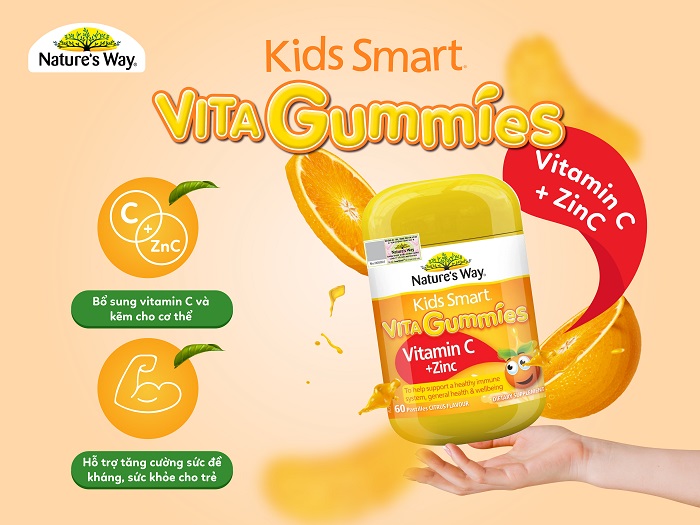 Kẹo dẻo bổ sung Vitamin C và Kẽm tăng đề kháng Nature’s Way Kids Smart Vita Gummies Vitamin C + ZinC 