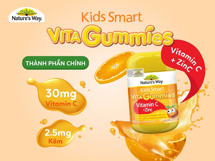 Kẹo dẻo bổ sung Vitamin C và Kẽm tăng đề kháng Nature’s Way Kids Smart Vita Gummies Vitamin C + ZinC 