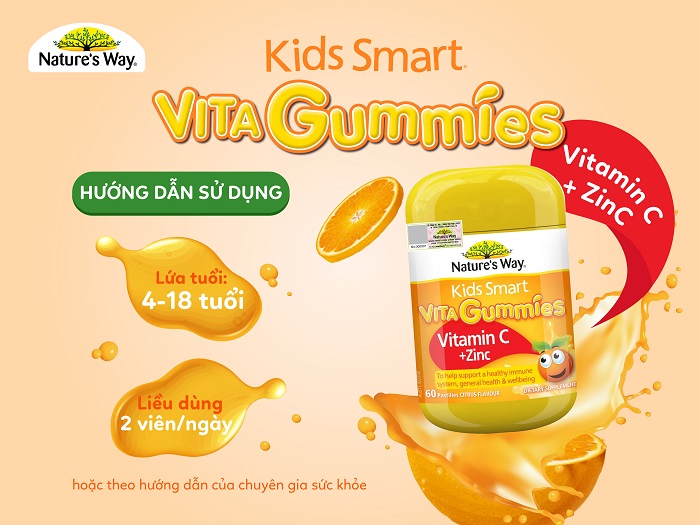 Kẹo dẻo bổ sung Vitamin C và Kẽm tăng đề kháng Nature’s Way Kids Smart Vita Gummies Vitamin C + ZinC 