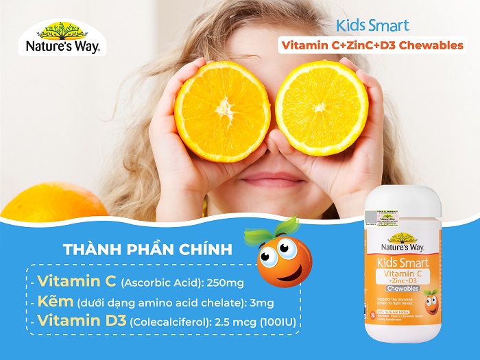 Kids Smart Vitamin C + Zinc + D3 Chewables Tablets