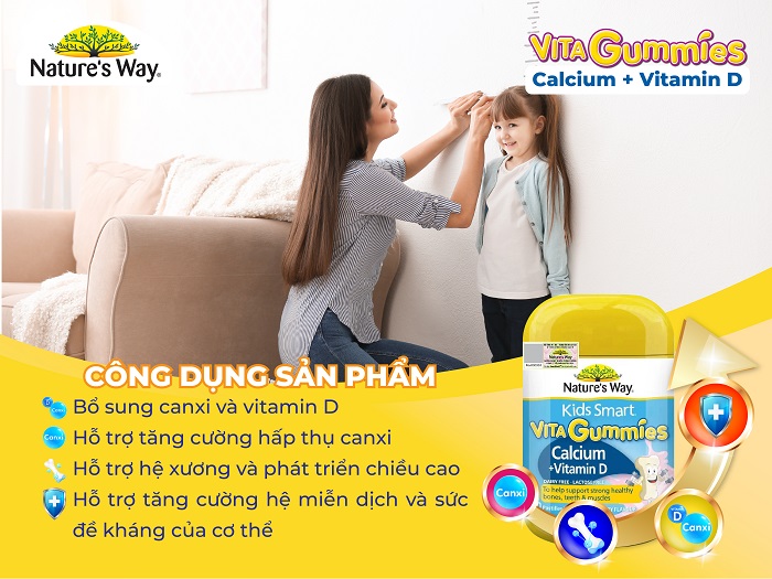 Nature's Way Vita Gummies Calcium + Vitamin D – Kẹo canxi cho bé