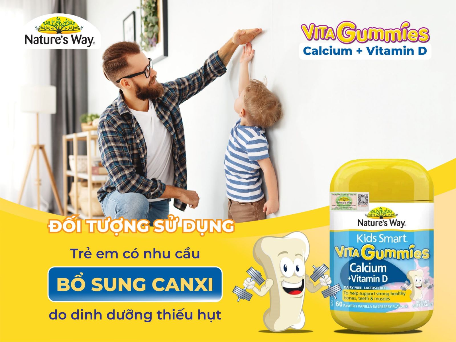 Kẹo canxi cho bé Nature's Way Kids Smart Vita Gummies Calcium + Vitamin D 