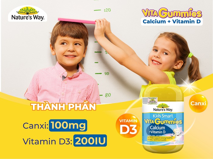 Nature's Way Vita Gummies Calcium + Vitamin D – Kẹo canxi cho bé